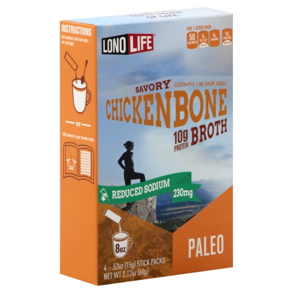 LonoLife Reduced Sodium Chicken Bone Broth Powder with 10g Protein