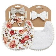 2 Sets/Lot Flower Print Embroidery Baby Bibs Headbands Bow Tie Scarf Bandana Double Side Toddler Saliva Towel Feeding Burp Cloth 2