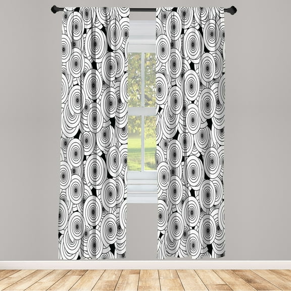 Ambesonne Geometric Curtains, Overlapping Spirals, Pair of 28"x95", Black White and Grey