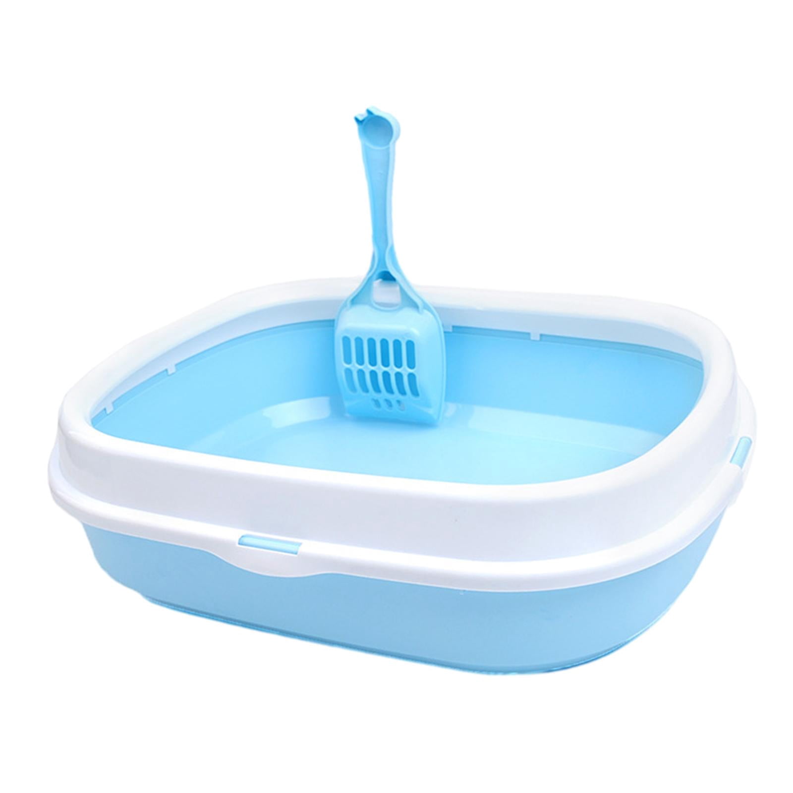EHJRE Cat High Sided Durable for All Kinds of Cat Litter Sturdy Splashproof Open Top Pet Litter Tray Kitten Potty Toilet Light Blue
