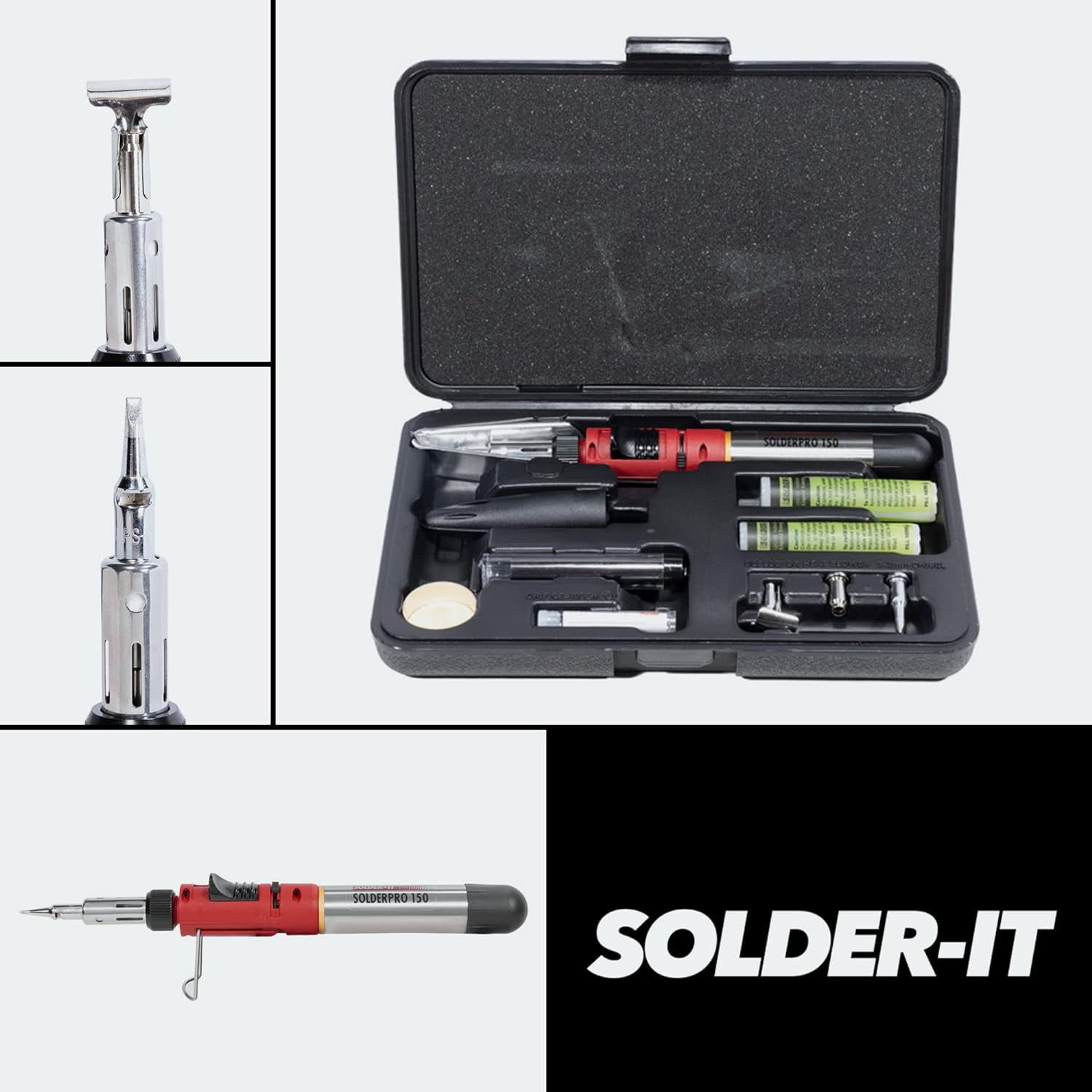 Solder-It SolderPro 150 Soldering Iron Kit (PRO-150K) | Multi-Function Butane Heat Tool with Tips and Case | Cordless and Portable Soldering Gun | Home Improvement Tools and Soldering Kit Essential
