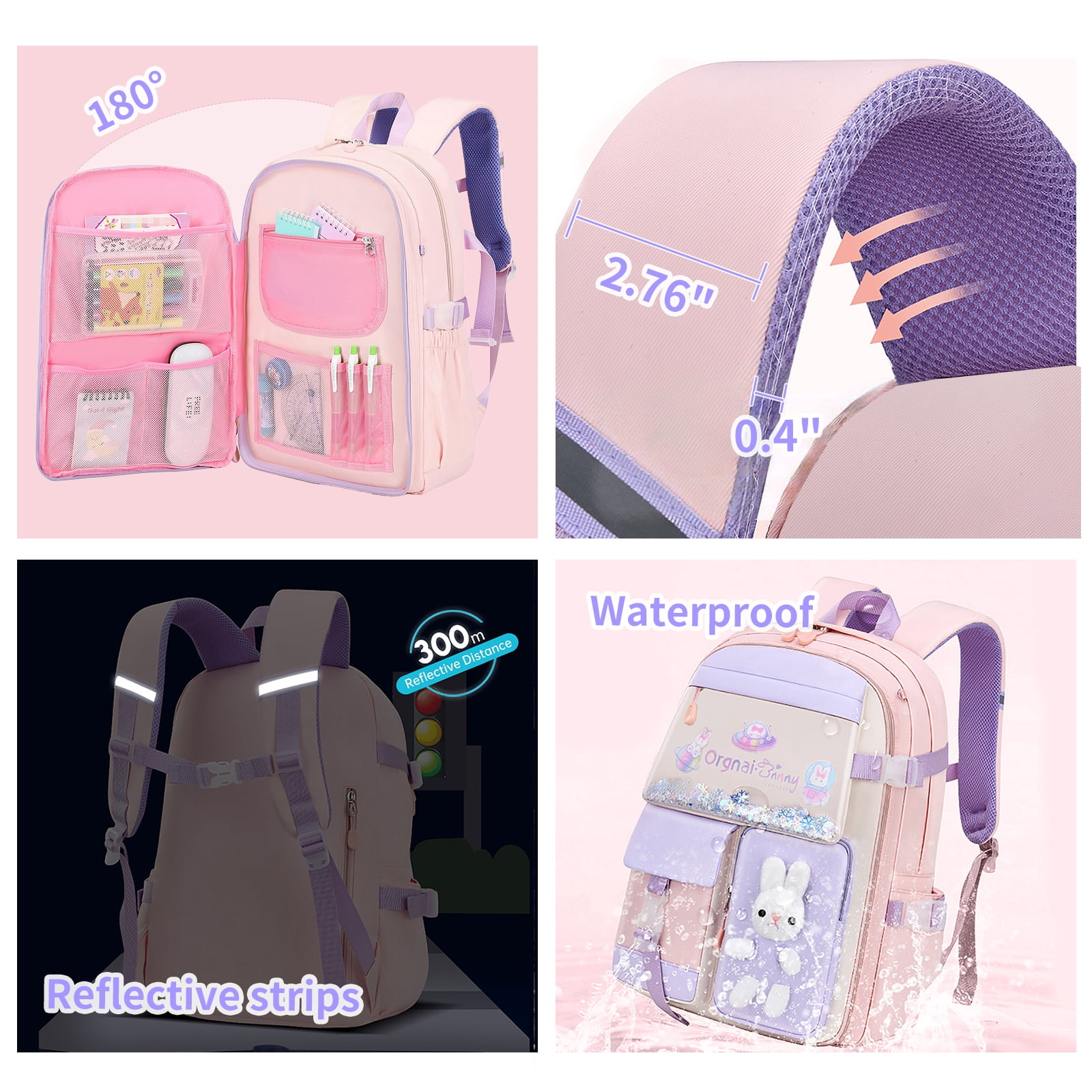 SANMADROLA Backpacks Bunny School Backpack Cute Backpack Laptop Bag School Bookbag, Pink