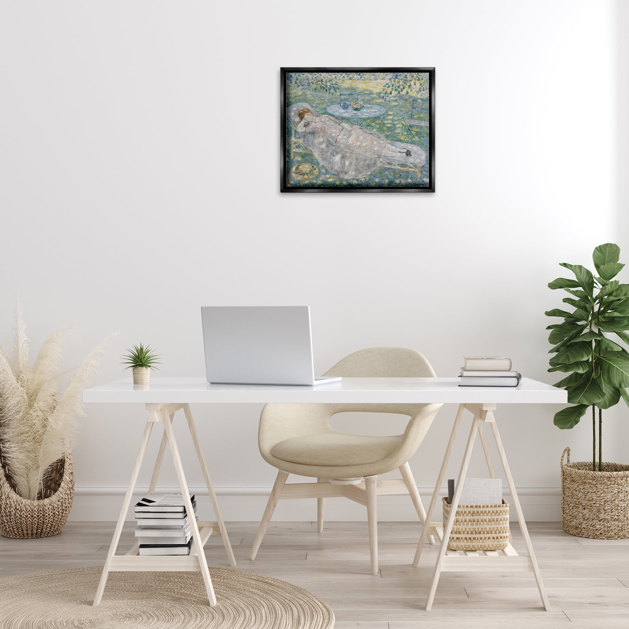 Stupell Industries Classical Frieseke Portrait Landscape & Nature Painting Black Floater Framed Canvas Art Print Wall Art, 21 x 17