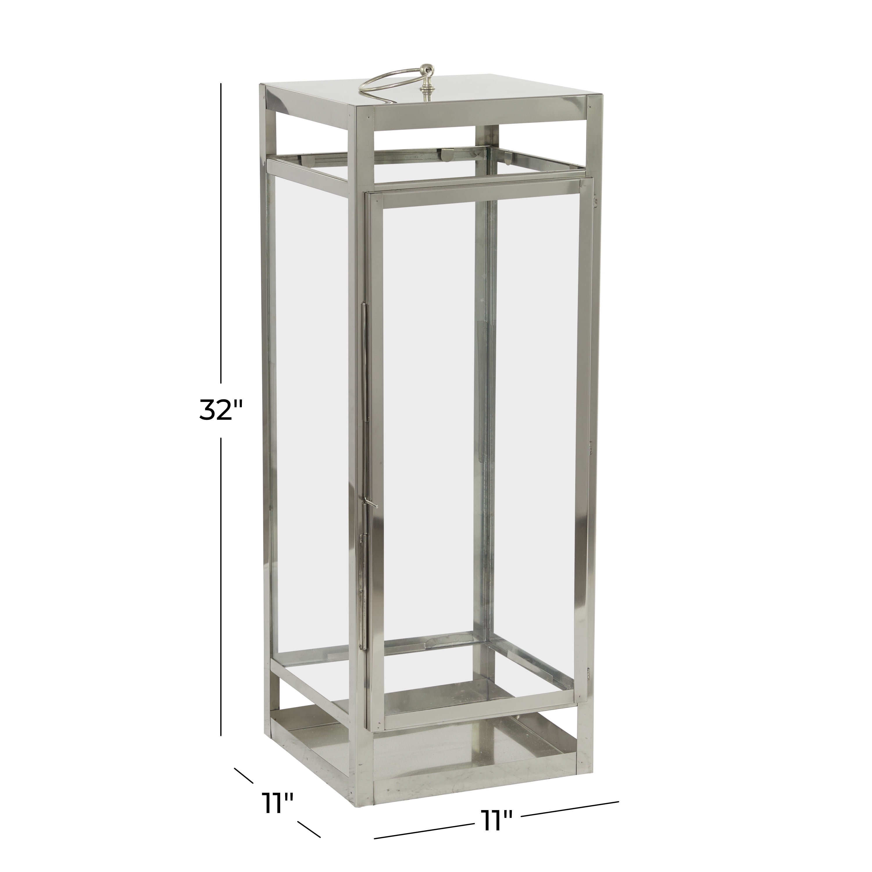 DecMode Silver Stainless Steel Pillar Candle Lantern