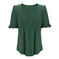 thumbnail image 3 of Camisas de Cuello de Tripulación de Manga Corta para las Mujeres Plisado Mangas de Ruffle, Cuello Redondo Casual Primavera Y Blusa de Verano, 3 of 7