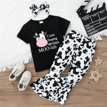 

Wiueurtly Children Kids Toddler Baby Girls Cute Cartoon Animals Short Sleeve Tops Blouse T Shirt Print Pants Trousers With Headbands Outfits Set 3PCS Clothes Girl Set 5t