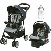 Angle View: Graco LiteRider LX Stroller Travel System, Etcher Bundle with Nuk Simply Natural 5oz Bottle, 1-Pack