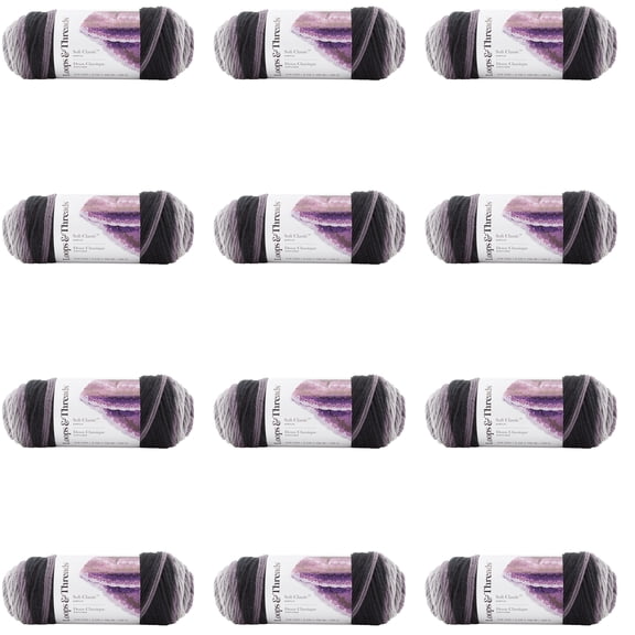 Loops & Threads Soft Classic Ombre Yarn - Ombre Yarn for Knitting, Crochet, Weaving, Arts & Crafts - Gray Ombre, Bulk 12 Pack
