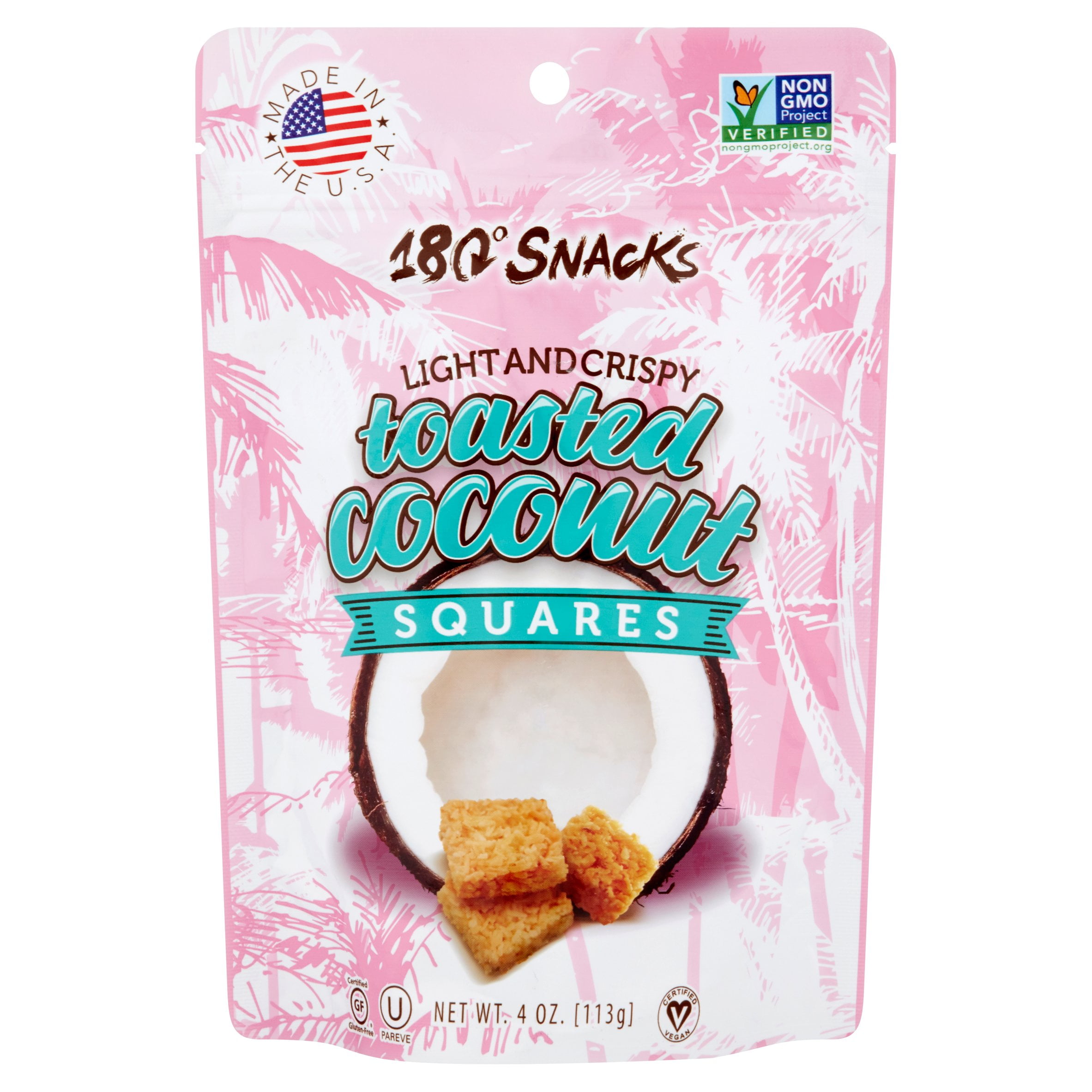 180° Snacks Toasted Coconut Squares, 4 oz by 180 Snacks, Inc.
