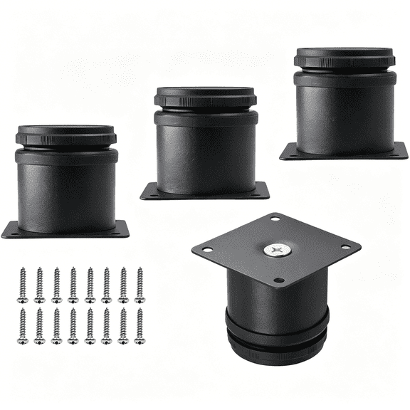 XIBUFE Set of 4 Stainless Steel Furniture Legs 2 Inch,Adjustable Round Cabinet Legs 2" Dia Kitchen Feet,Metal Replacement Legs for Cabinet Sofa Couch Shelves Table (Black)