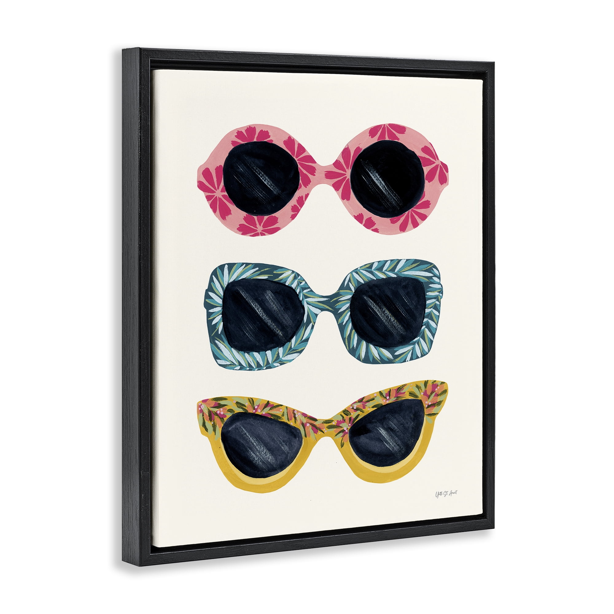 Stupell Industries Tropical Sunglasses Trio Nautical & Beach Painting Black Floater Framed Canvas Art Print Wall Art, 17 x 21