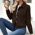 thumbnail image 6 of AVRNLIQ Womens Coffee Suede Crop Jacket Button Down Lapel Collar Long Sleeve Casual Lightweight Fall Outerwear,Size L, 6 of 8
