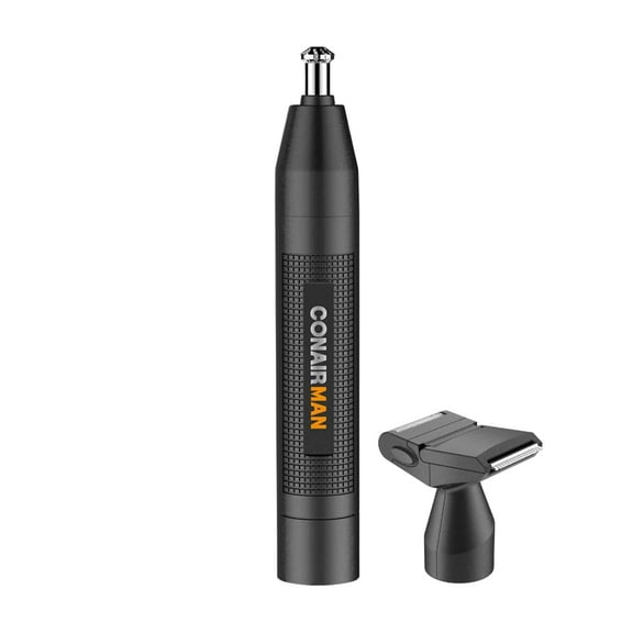 Conairman Nose Hair Trimmer For Men, For Nose, Ear, And Eyebrows, Patent 360 Bevel Blade For No Pull, No Snag Trimming Experience, Cordless Trimmer 2 Piece Set With Detail And Shaver Attachments.
