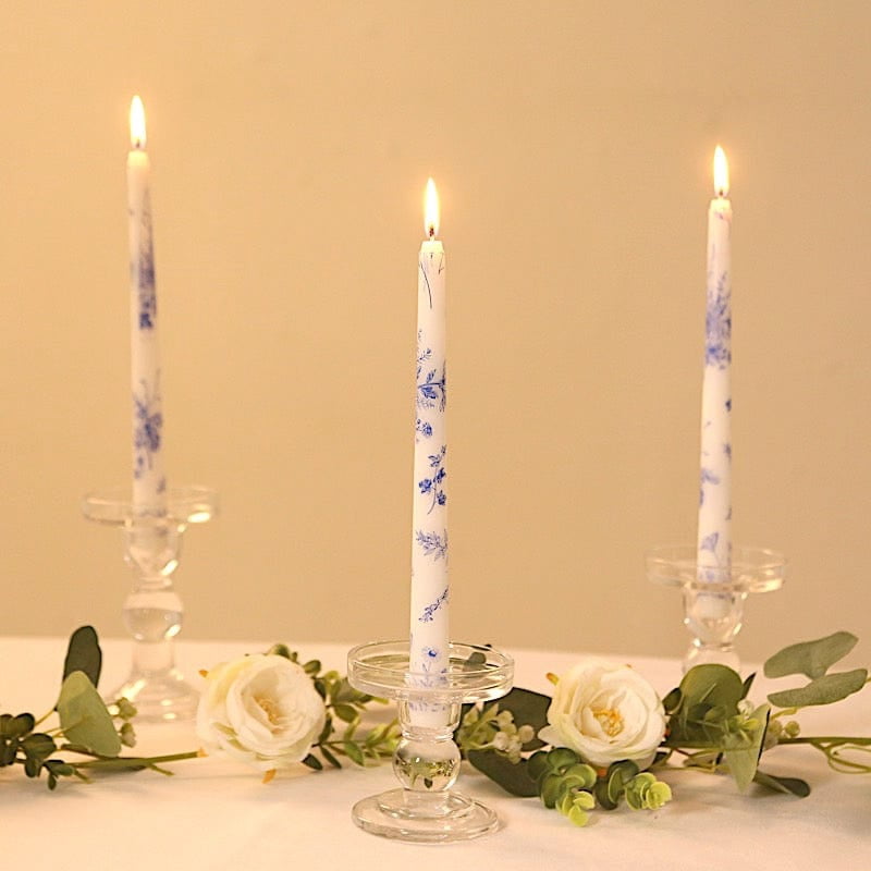 BalsaCircle 12 pcs Blue 10" tall French Toile Wax Taper White and Blue Unscented Candles Wedding Birthday Events Reception Catering Party Home Decorations Supplies