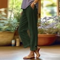thumbnail image 2 of Lumtrix Linen Pants Women Petite Straight Leg Summer Beach Cotton Linen Wide Leg Lounge Pants High Waisted Casual Plus Size Trousers Dark Green 3XL, 2 of 7