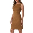 thumbnail image 4 of INSPIRE CHIC Women's Faux Suede Dress Boat Neck Sleeveless Sheath Dresses XS Brown, 4 of 5