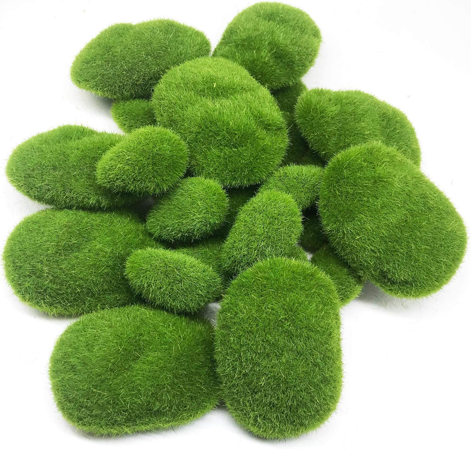 30 Pcs Artificial Moss Rocks, 3 Size Faux Green Moss Covered Stones