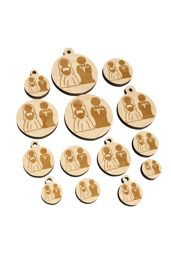 Bride and Groom Wedding Wood Mini Charms Shapes DIY Craft Jewelry - No Hole - 20mm (15pcs)