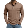thumbnail image 2 of Men's Long Sleeve Polo Shirts Casual Button T-Shirts with Pocket Basic Lightweight Collared Golf Shirt Khaki 2XL, 2 of 5