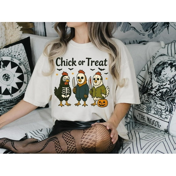 Chick Or Treat T-Shirt, Funny Halloween Chicken Graphic Tee, Cute Fall Halloween Shirt, Trick Or Treat Design Tee, Halloween Chick Shirt
