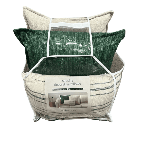 Sofascapes Decorative Pillow Set of 3 – Green & Beige Accent Throw Pillows for Couch, Sofa, or Bed