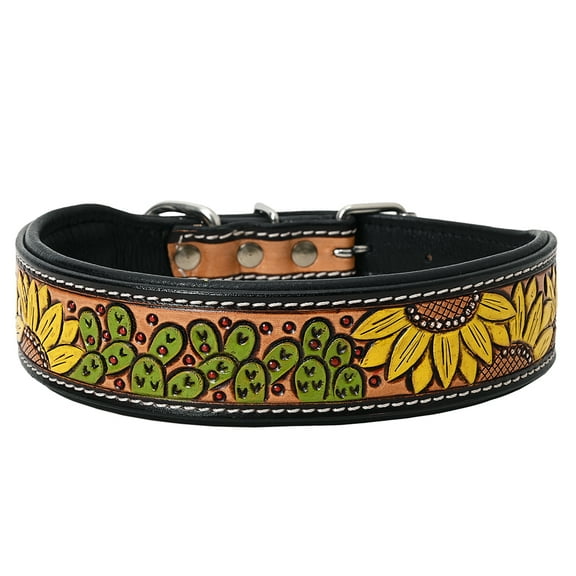 Xsl Hilason Western Floral Hand Painted Tooled Heavy Duty Genuine Leather Dog Collar