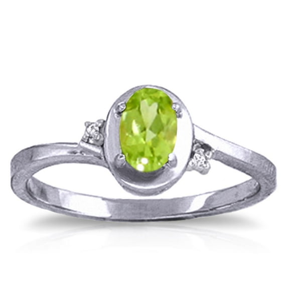 Galaxy Gold GG 14K White Gold 0.51 Carat Natural Diamonds and Oval-Shaped Peridot Ring - August Birthstone - Abundance & Joy - Sizes 5.5 to 11 - Fine Jewelry for Women