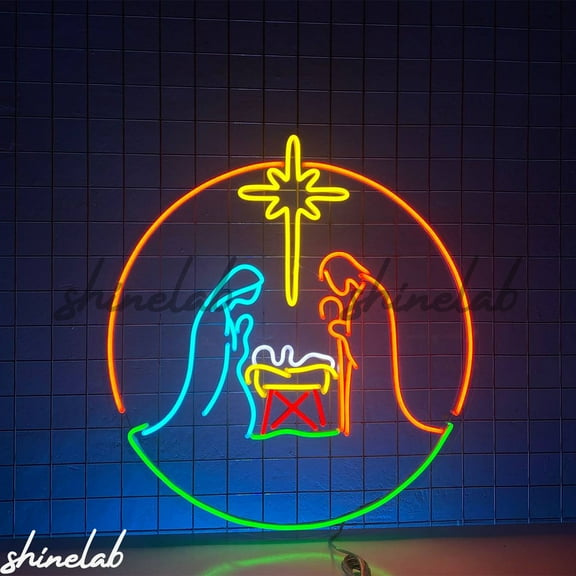 Shinelab Nativity Scene Neon Sign, Manger LED Wall Art, Christmas Neon Sign