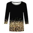 thumbnail image 3 of Women Causal T-shirt Sparkle Sequin Printed 3/4 Sleeve Crewneck Pullover Dressy Glitter Loose Tunic Tee, 3 of 4
