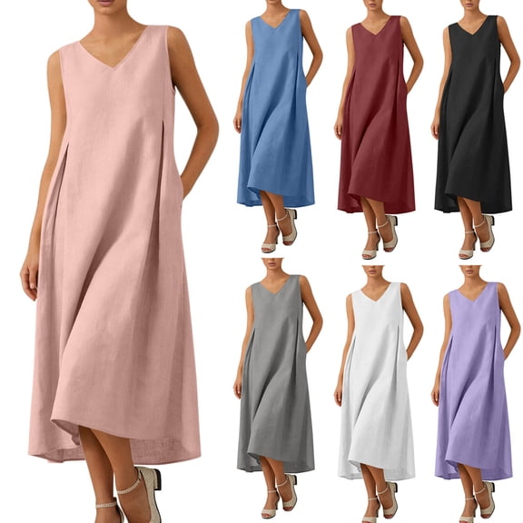 YODETEY Summer Dresses for Women Short Sleeve V Neck A-Line Midi Dress ,Women's & Women's Plus White,Size S-2XL