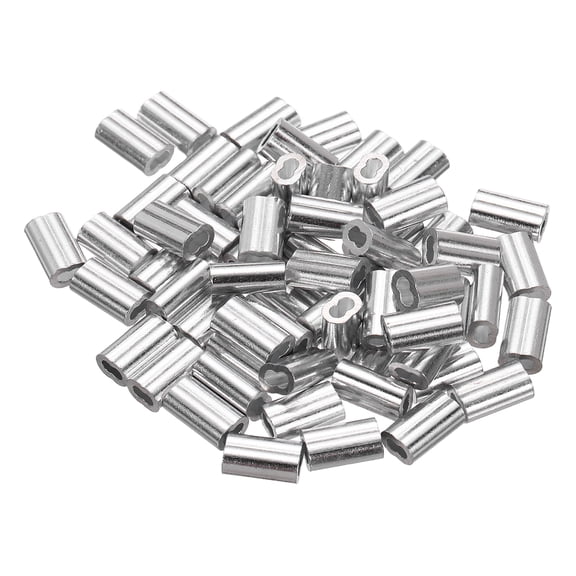 Uxcell 1/16"(1.2mm) Aluminum Crimping Loop Sleeve, Double Hole Cable Ferrule for Wire Rope, Silver 60Pcs