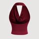 thumbnail image 2 of Mujeres V Cuello Tops sin Mangas sin Espalda Hueco con Flor Bordado, Poliéster Spandex Tejido Elástico para las Vacaciones de la Fiesta, 2 of 9