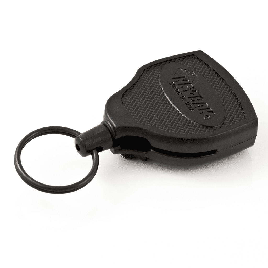 Black Polycarbonate Case KEY-BAK SUPER48 Locking Retractable Keychain Leather 