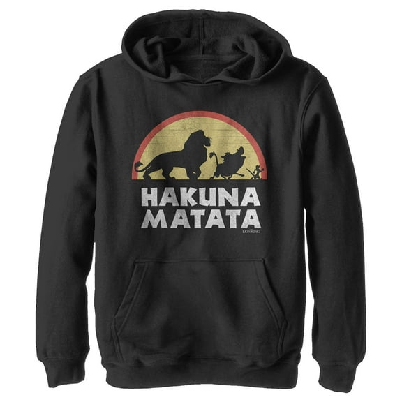 Boy's Lion King Hakuna Matata Silhouette Pull Over Hoodie Black X Large