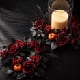 thumbnail image 6 of 2-Pack 13 inch Halloween Candle Ring Wreath, Burgundy Rose Floral Candle Holder Garland, Romantic Autumn Decoration for Tabletop Centerpiece Home Decor, 6 of 8