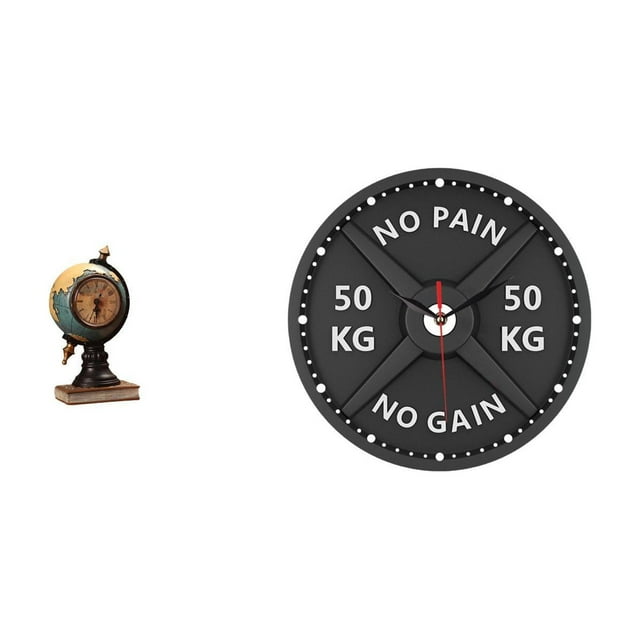 Figura de escritorio,Reloj de mesa con figura de globo terráqueo,decoración para oficina y hogar,Reloj de gimnasio,Reloj de pared con barra para gimnasio en casa,reloj de culturismo,Gimnasio