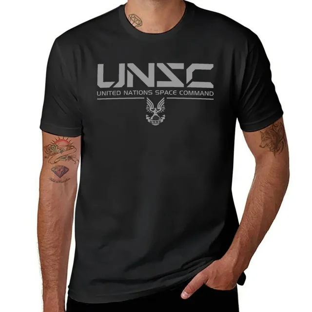 Camiseta vintage en blanco para hombre, camiseta gris del UNSC, camisetas gráficas de ropa urbana harajuku