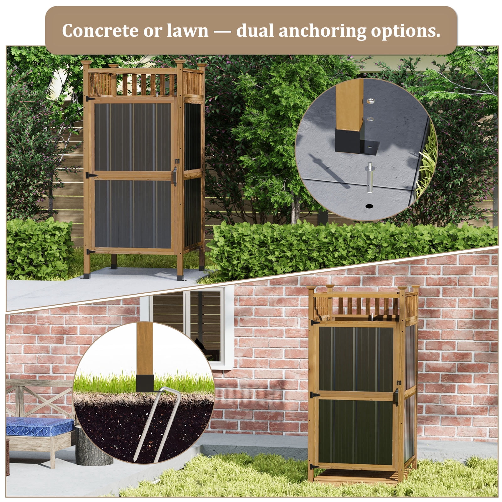 GDLF Outdoor Shower Enclosure with Lockable Door, Privacy Outdoor Shower Stall with Metal Panels , Changing Room for Pool Wash Station