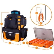 Fishing Backpack Waterproof Tackle Bag with Protective Rain Cover Includes 4 Tackle Boxes Stainless Steel Fishing Pliers and Lanyard - Black Orange