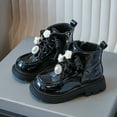 thumbnail image 2 of Girls Ankle Boots Glitter Pearl Lace up Combat Booties Fashion Lug Sole Fall Winter Elegant Princess Dress Boots Black 12 Little Kids, 2 of 5