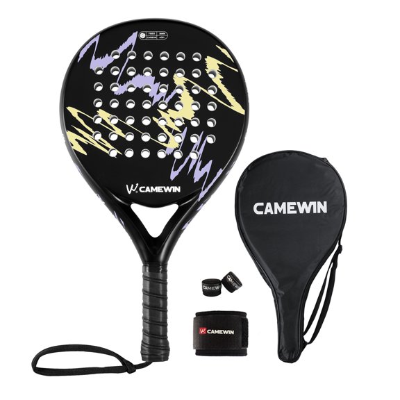CAMEWIN Raqueta de Pádel con Funda de Pádel Profesional con Superficie de Fibra de Carbono y Núcleo de Espuma Flexible de Memoria EVA para Principiantes con Cubierta