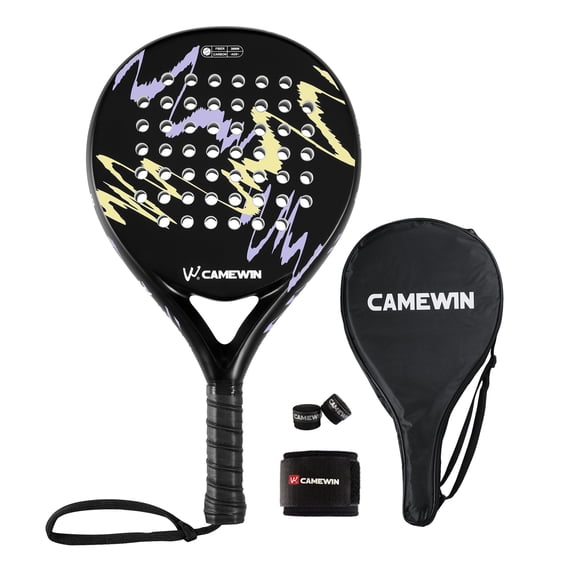 CAMEWIN Raqueta de Pádel con Funda de Pádel Profesional con Superficie de Fibra de Carbono y Núcleo de Espuma Flexible de Memoria EVA para Principiantes con Cubierta