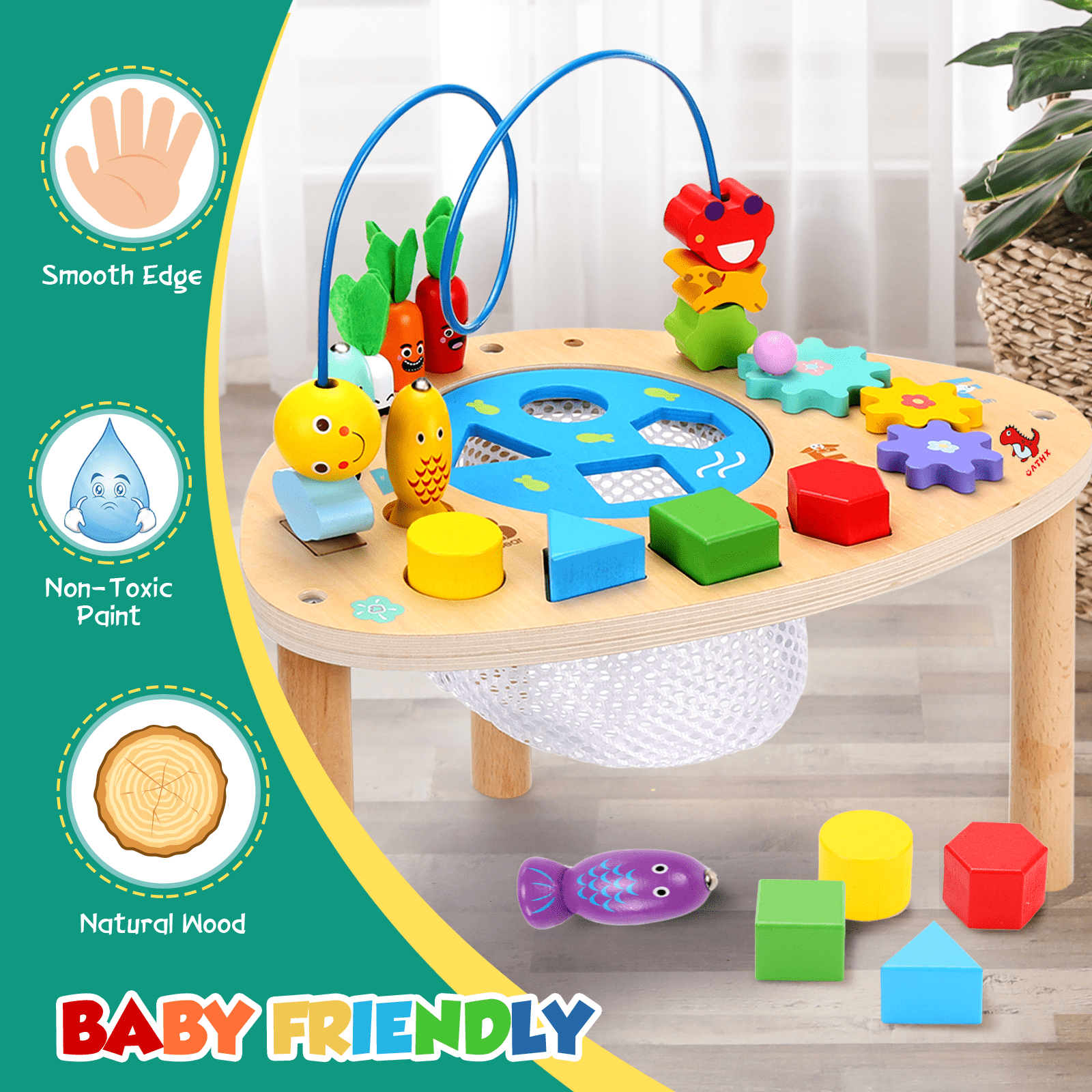 OATHX Baby Activity Table Toys Bead Mazes Board Wood Montessori Education Learn Child Birthday Gifts