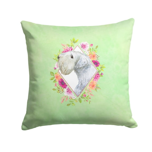 Carolines Treasures CK4340PW1414 Sealyham Terrier Green Flowers Fabric Decorative Pillow  14Hx14W multicolor