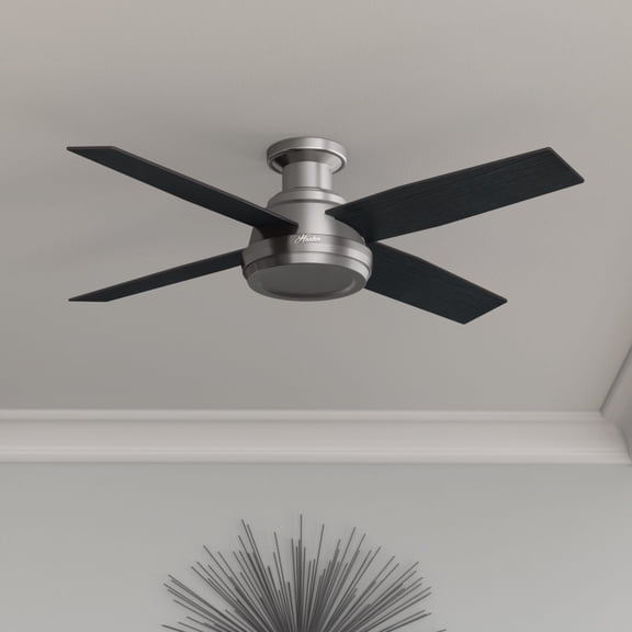 Hunter 52 inch Indoor Ceiling Fan No Light with Remote Control - Modern Ceiling Fan without Light, Low Profile Mount, 4 Blades, For Bedroom, Living Room, or Kitchen - Dempsey 59247, Brushed Nickel