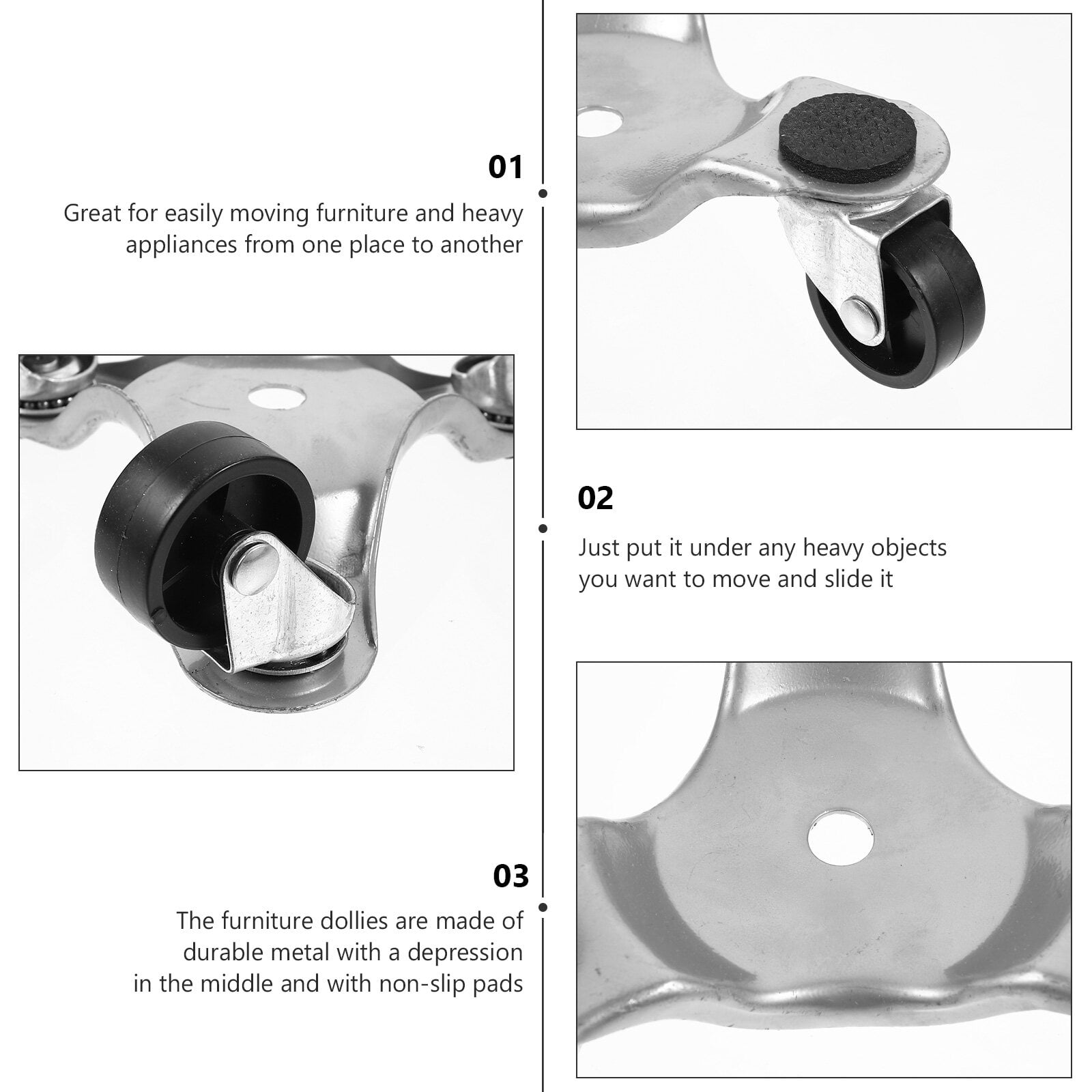 Mobutofu 3Pcs Triangle Silver Carbon Steel Furniture Movers for Heavy Appliances Transport 6.29X6.29X2.16In