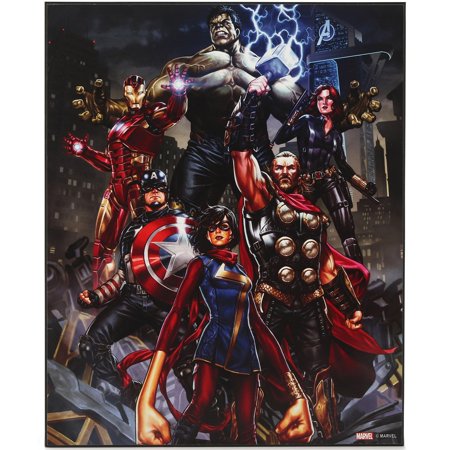 Marvel Avengers Framed Wood Wall Art Featuring Thor Hulk Captain America Black Widow Iron Man and Ms. Marvel 18