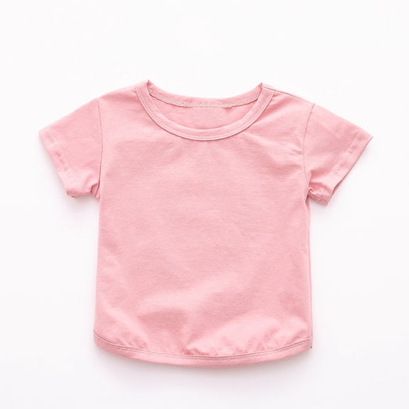Kctiaxy Girls T Shirts Solid Color Round Neck Short Sleeve Tees Fashion Casual Comfy Loose Pullover Summer Tops for Newborn Infant