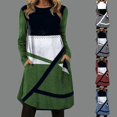 thumbnail image 4 of Women Autumn Round Neck Long Sleeves Color Print Pocket Big Hem Casual Dress, 4 of 8
