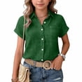 thumbnail image 6 of Resicozy Girls T-Shirts Teen Button Down Shirts with Pocket Summer Beach Causal Collared Short Sleeve Loose Tops 3-15 Years Dark Green 150, 6 of 6
